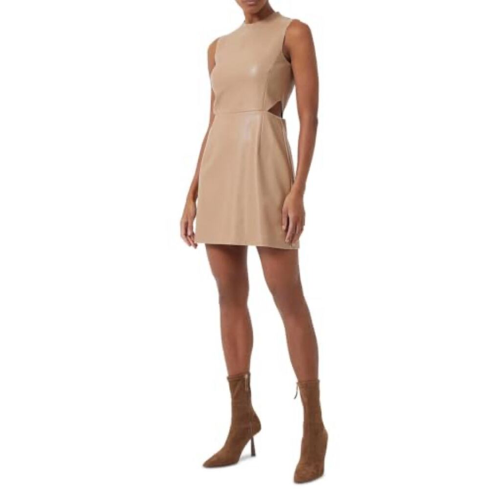 French Connection Crolenda Vega Leather Mini Dress Camel Size 10 NWT